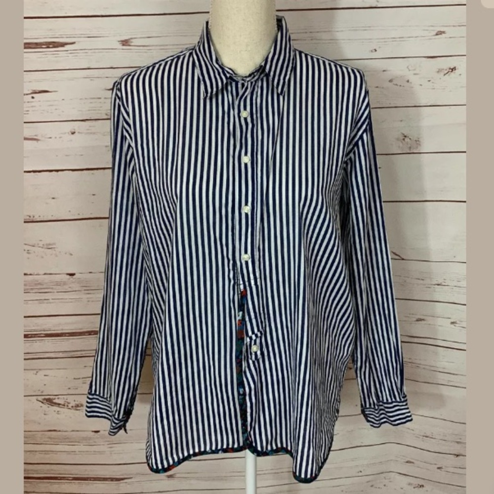 Anthro Holding Horses Medium Striped Floral Shirt
